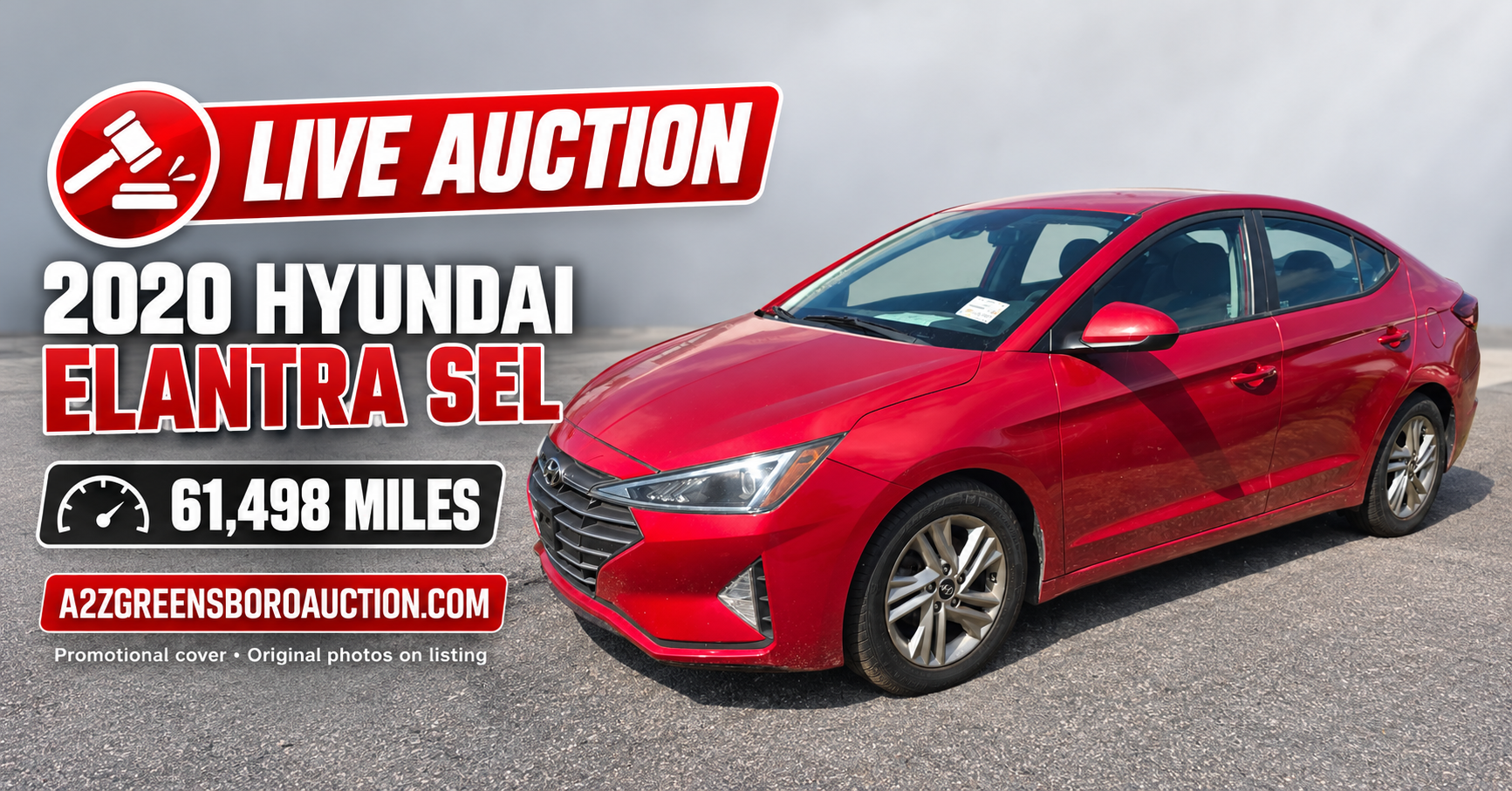 2020 Hyundai Elantra SEL live auction promotional cover; simplified background
